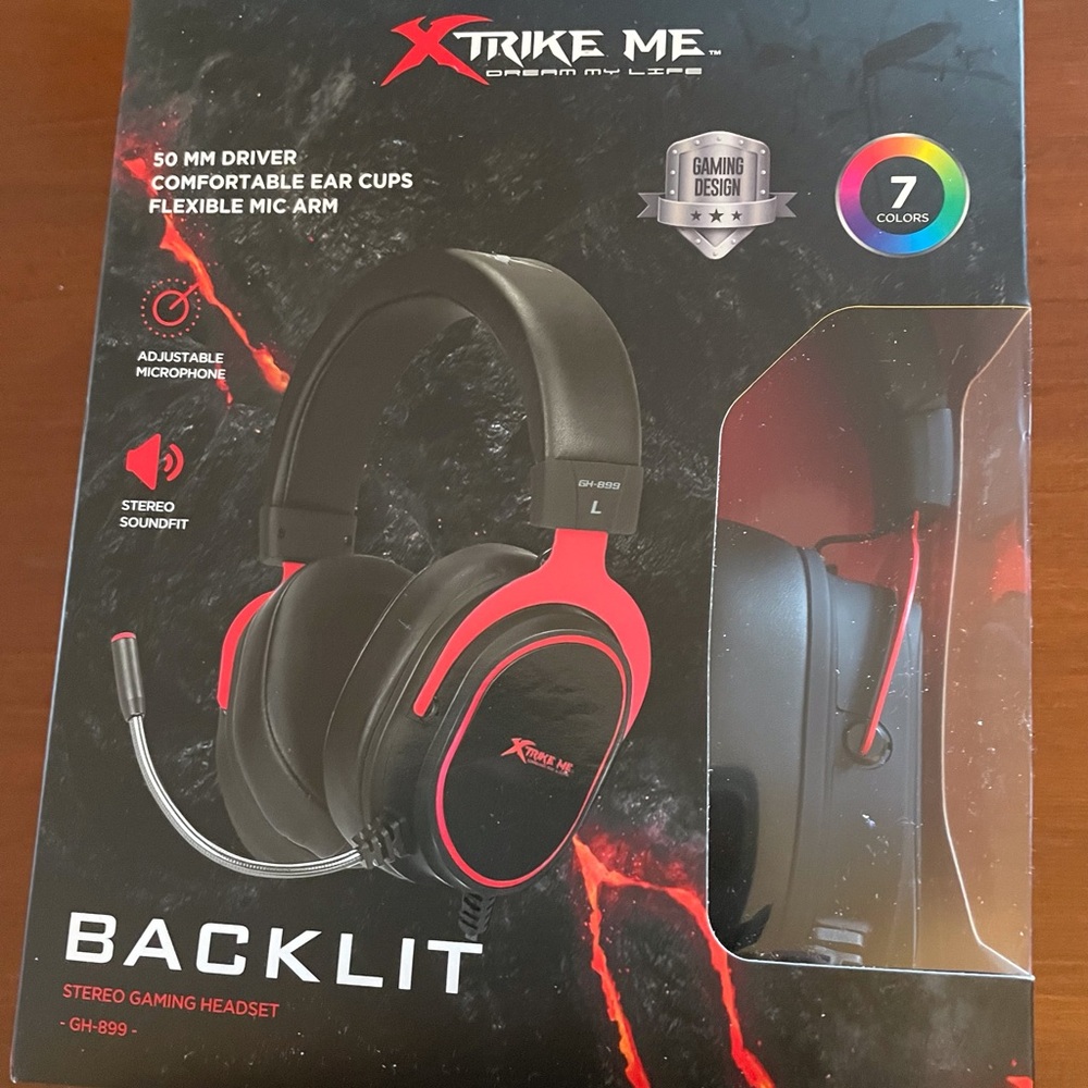 Black and Red Backlit Gaming Headset with RGB Lighting